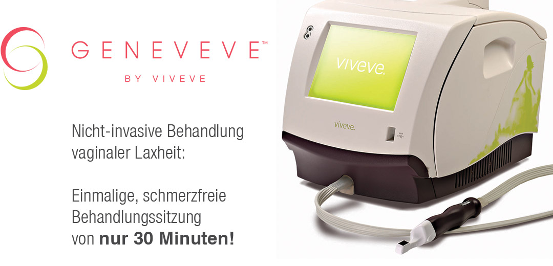 Geneveve von Viveve ist ein Gerät für nicht-invasive und nachhaltige Behandlung zur Verengung der Vagina/Scheide. Die einmalige, schmerzensfreie Behandlung dauert nur 30 Minuten und bewirkt eine signifikante Straffung der Vagina.